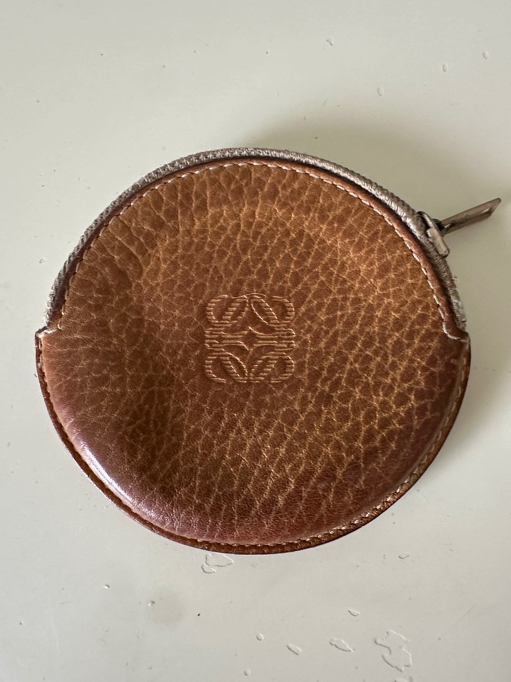 Loewe Tan Pebbled Leather Round Coin Case
